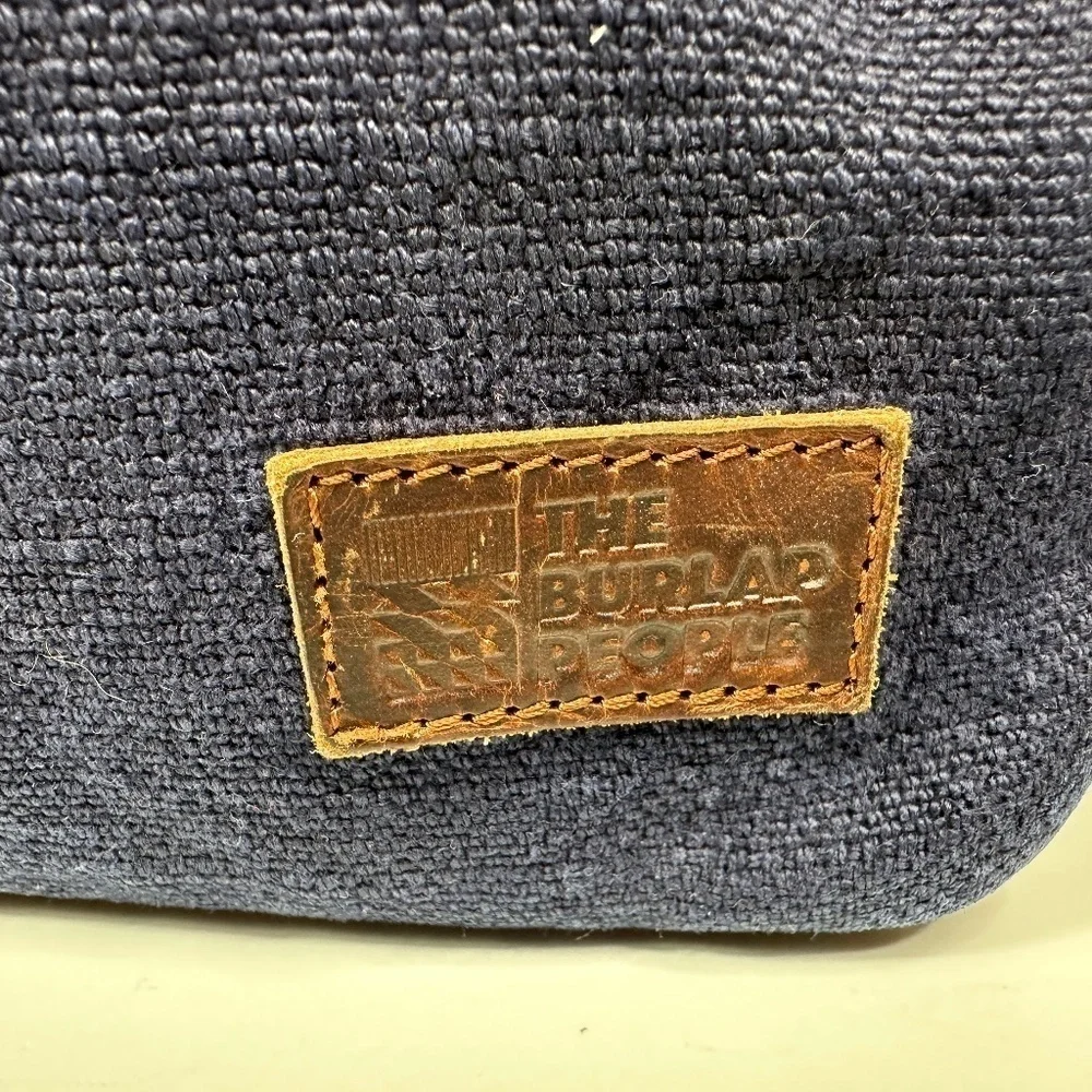 The Burlap People Shoulder Bag Navy Blue Burlap, Brown Leather